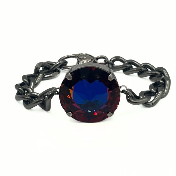 Handcrafted Large Exotic Red w/ Blue Swarovski Crystal Chunky Chain Bracelet - Picture 4 of 16